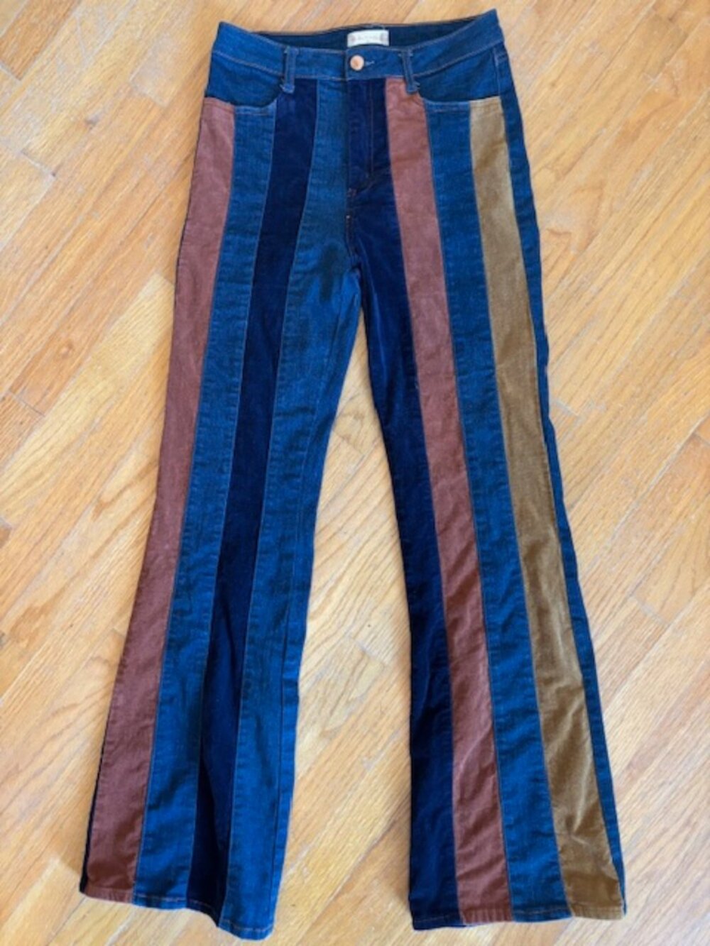 Altar'd State Faux Suede & Denim Striped Flare Jeans Women's Size 28